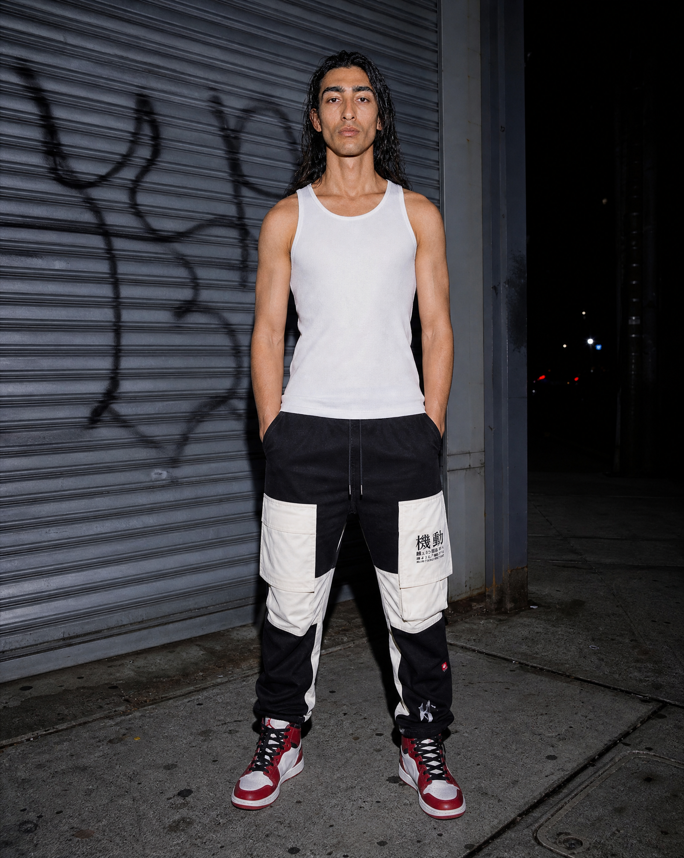 BLNKA editorial - Kanji Cargo Pants