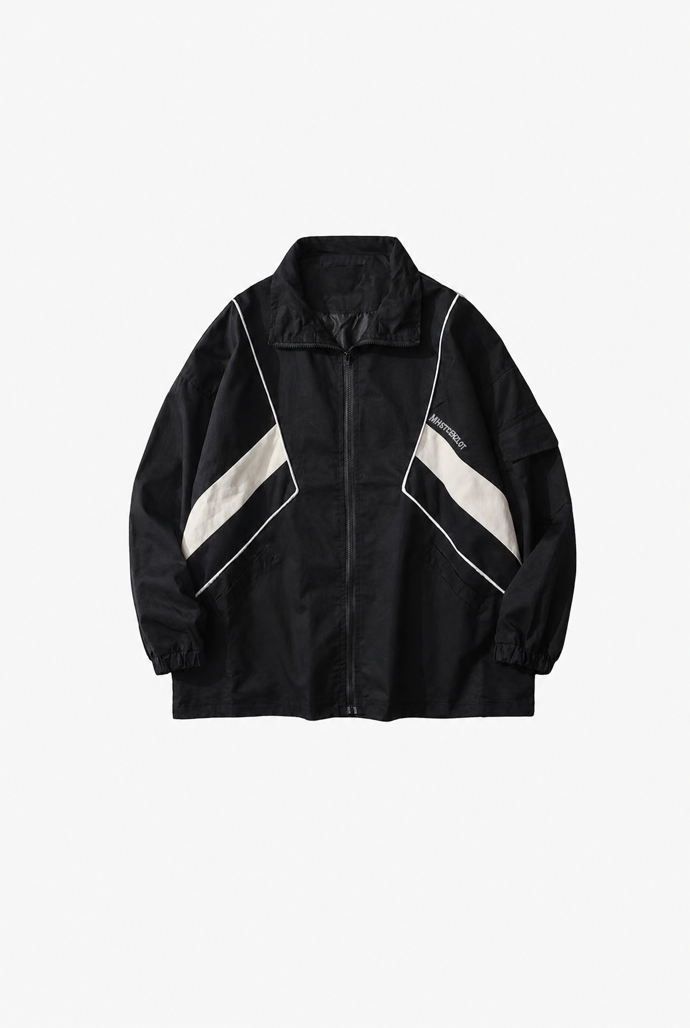 Black Windbreaker flat-lay