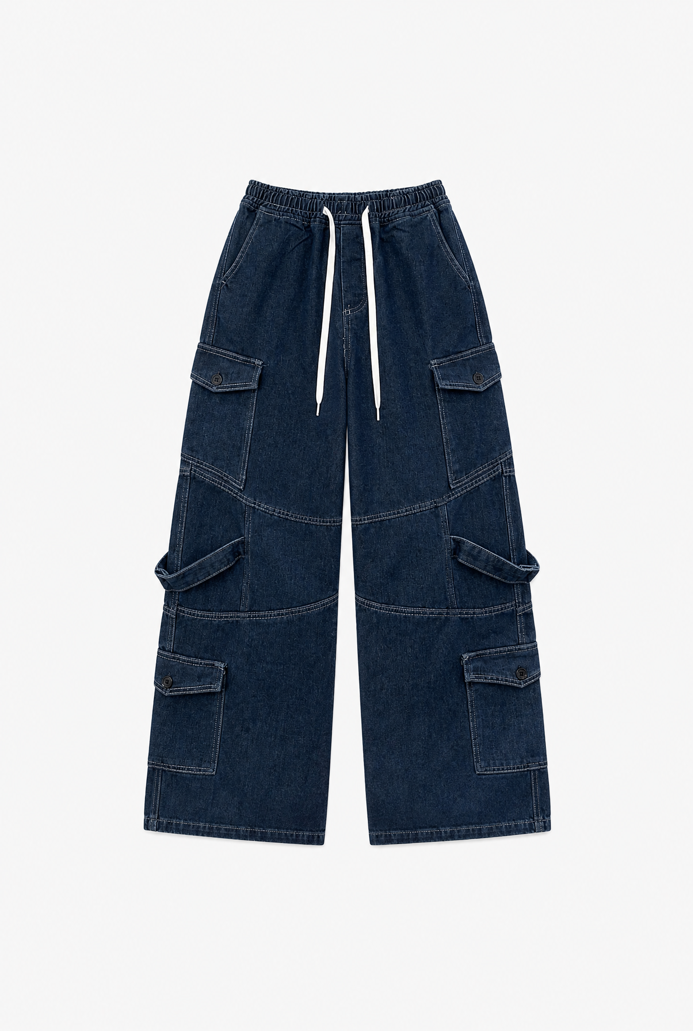 Drawstring Denim Cargo Jeans flat-lay