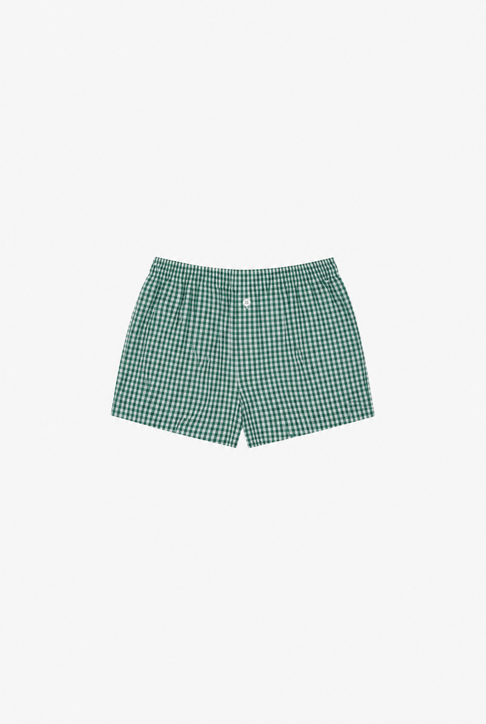 Green Gingham Shorts flat-lay