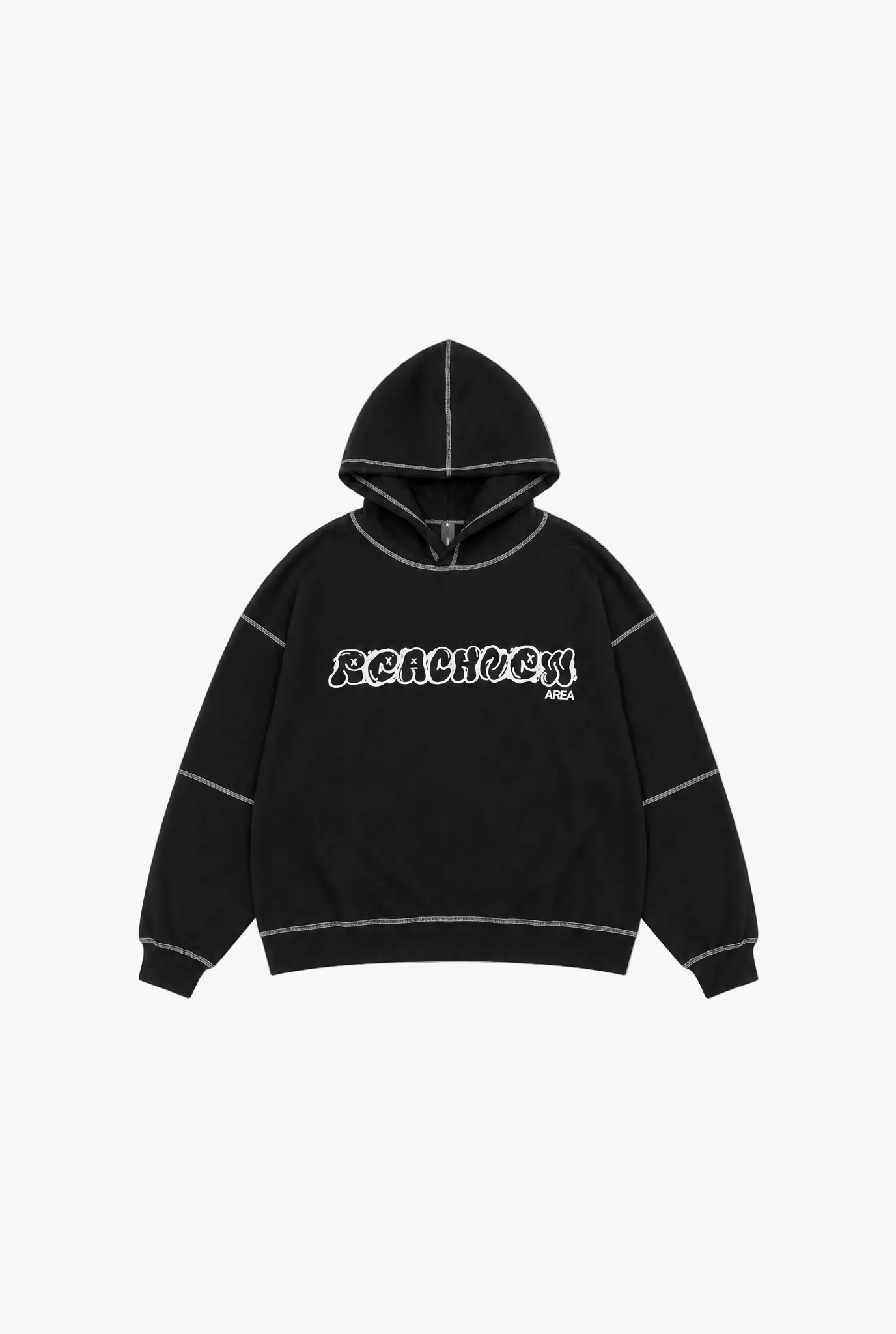 Kiln Hoodie — black oversized streetwear hoodie flat lay by Sulta Studios
