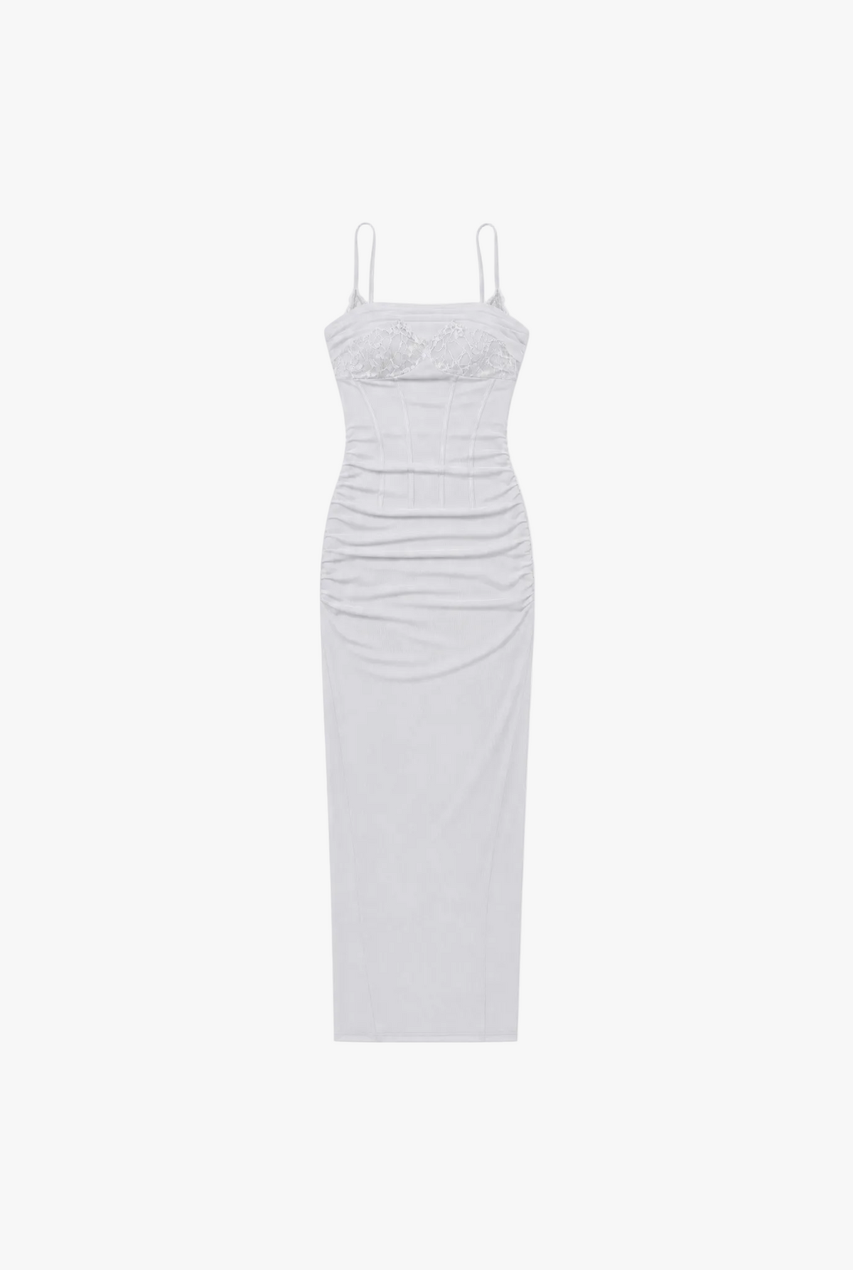 Lace Dress — grey white womens lace slip dress flat lay by Sulta Studios