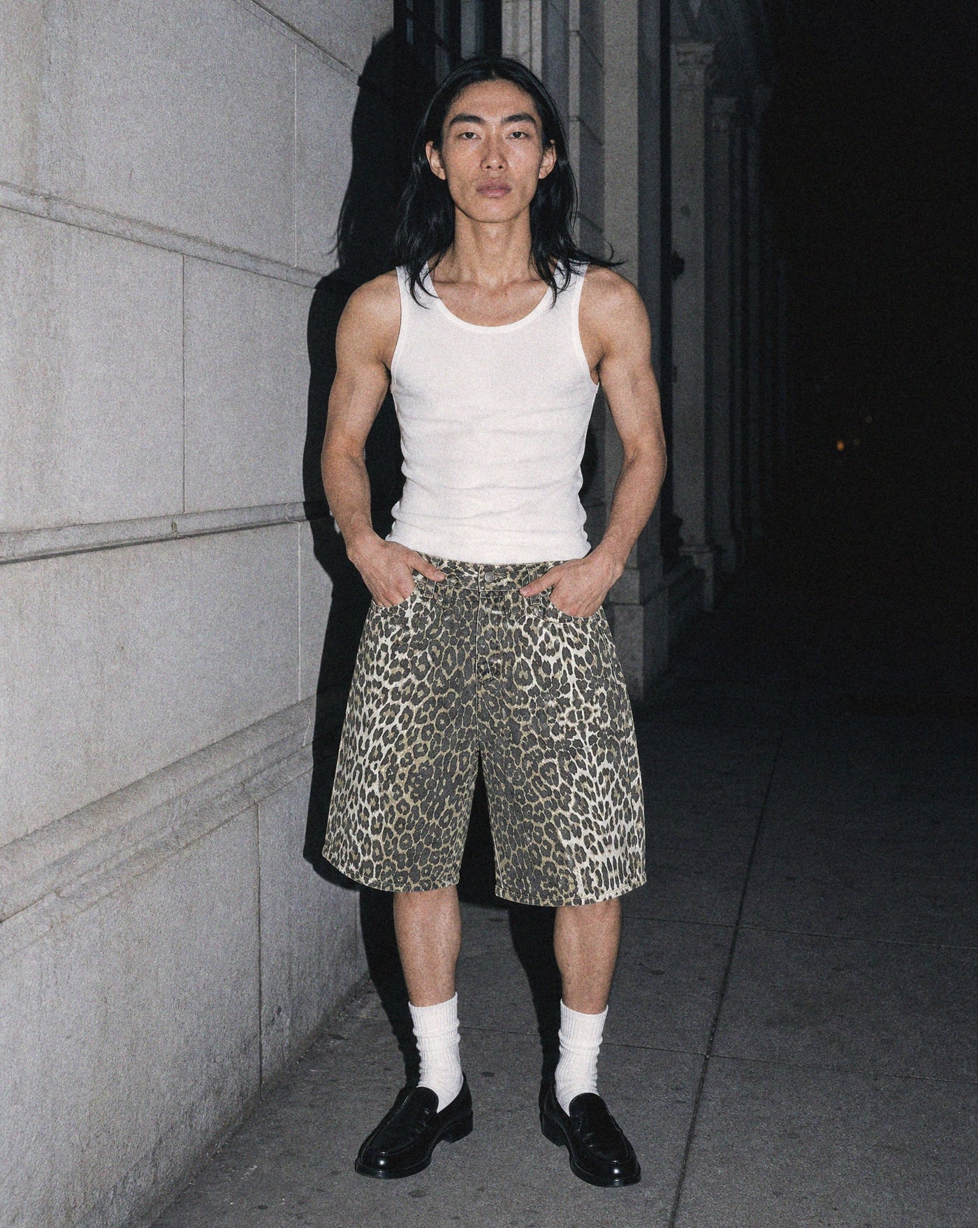 BLNKA editorial - Leopard Baggy Jorts