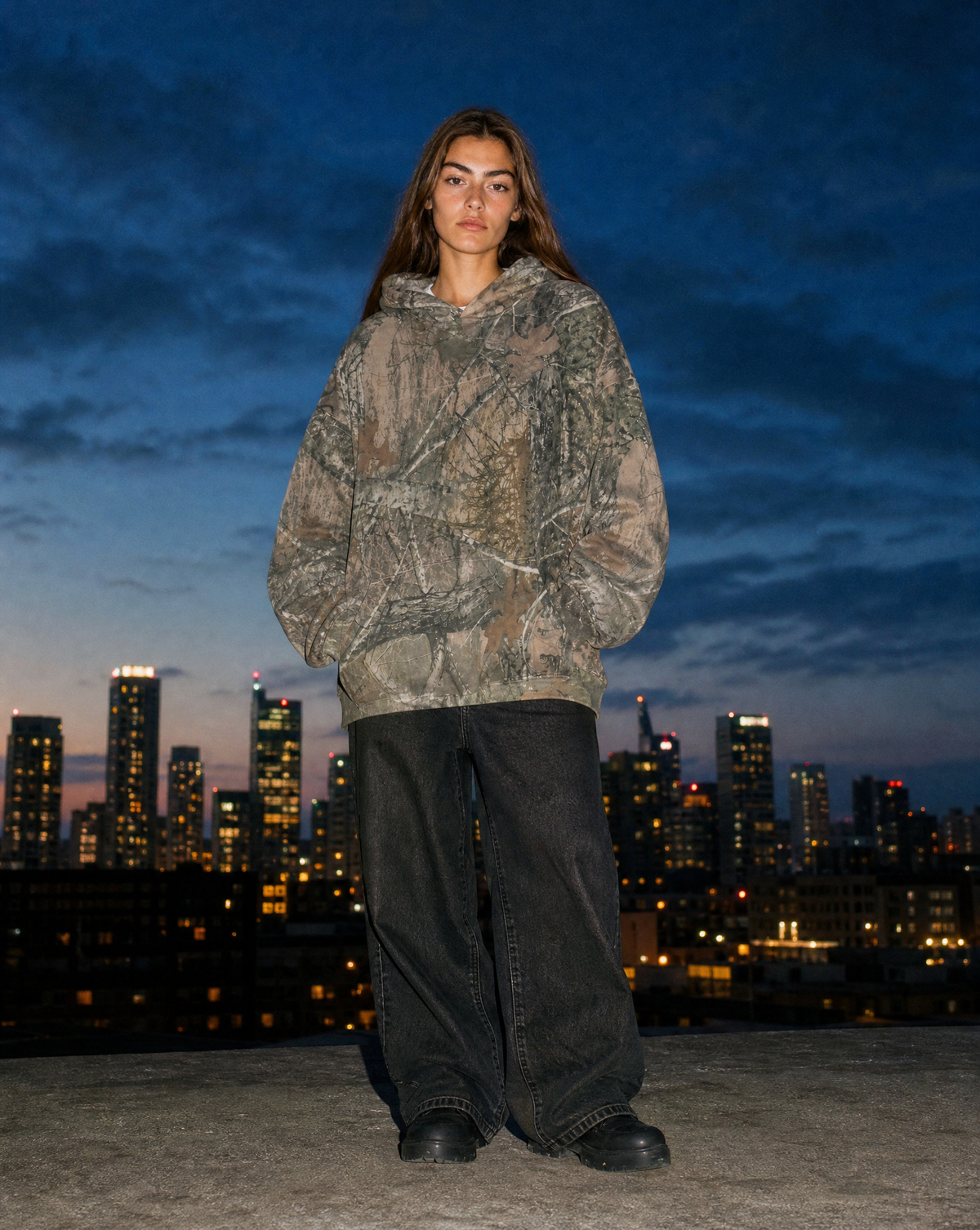 Leopard Camo Hoodie — female model editorial shot by Sulta Studios