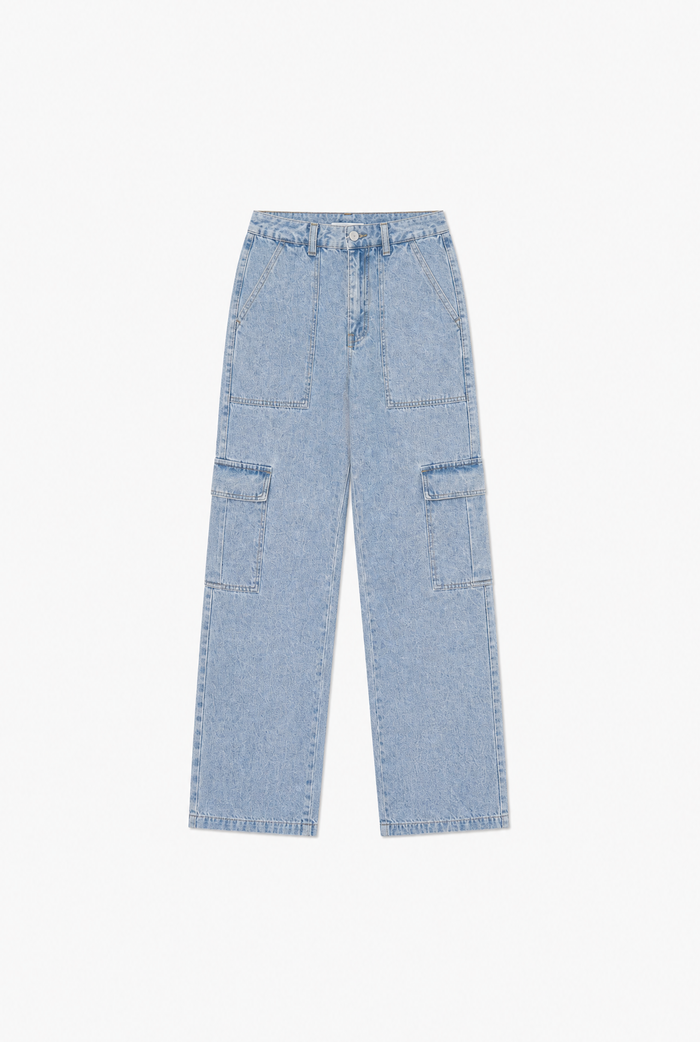 Light Wash Cargo Jeans flat-lay