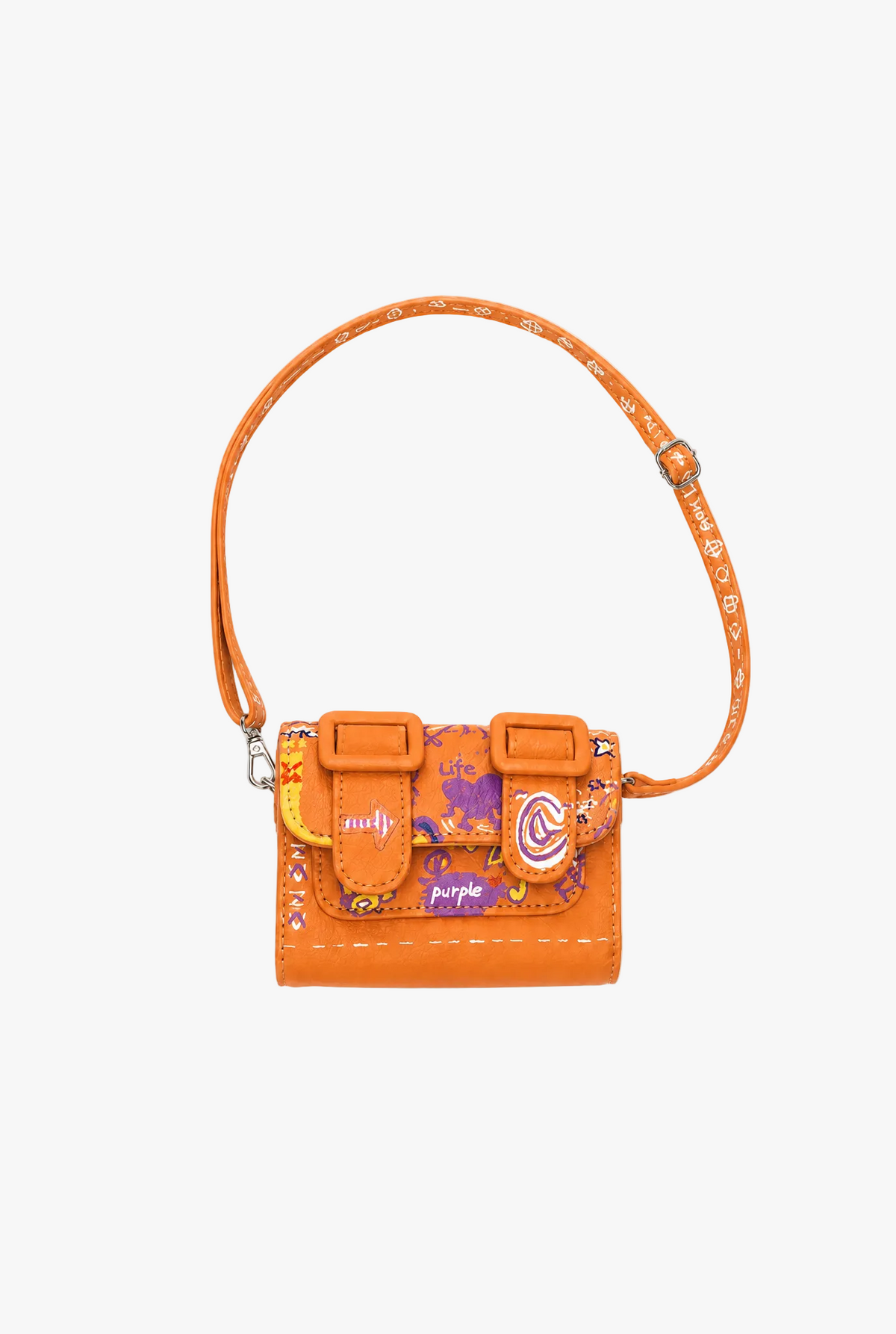 Mini Graffiti Crossbody — orange graffiti crossbody bag flat lay by Sulta Studios