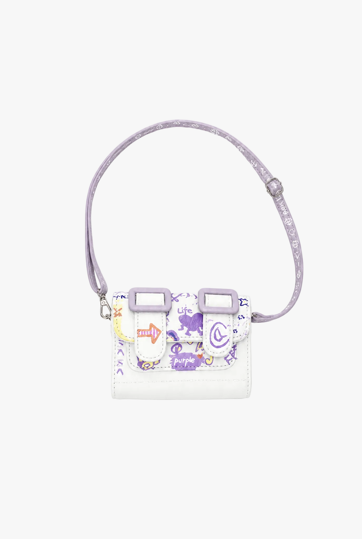 Mini Graffiti Crossbody — white graffiti crossbody bag flat lay by Sulta Studios