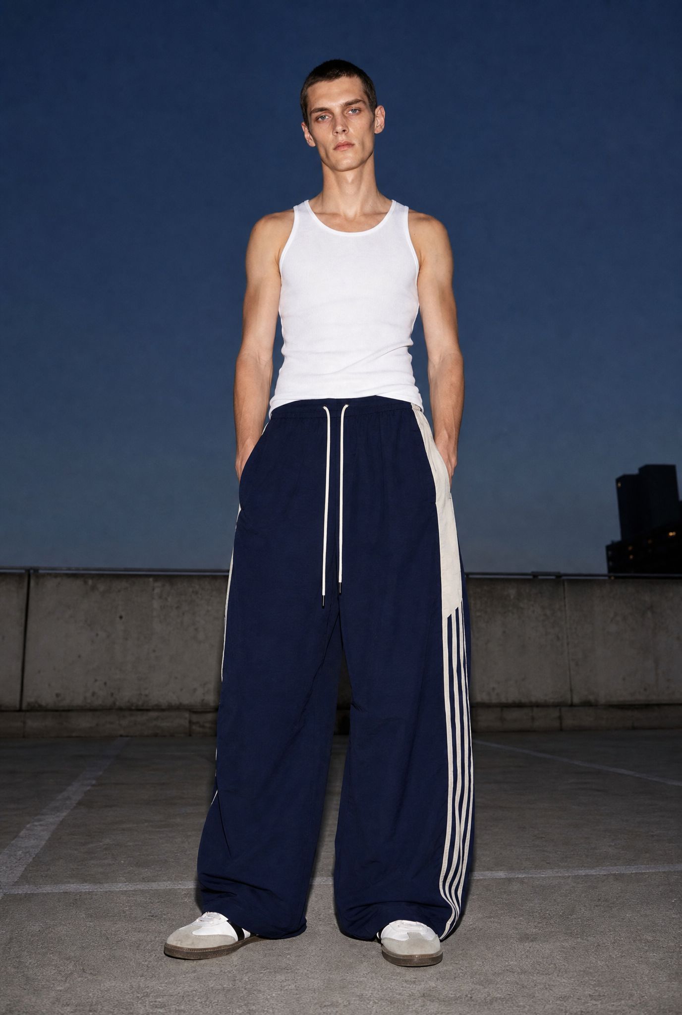 Navy Stripe Cargo — parachute striped bottoms by Blnka Kollective