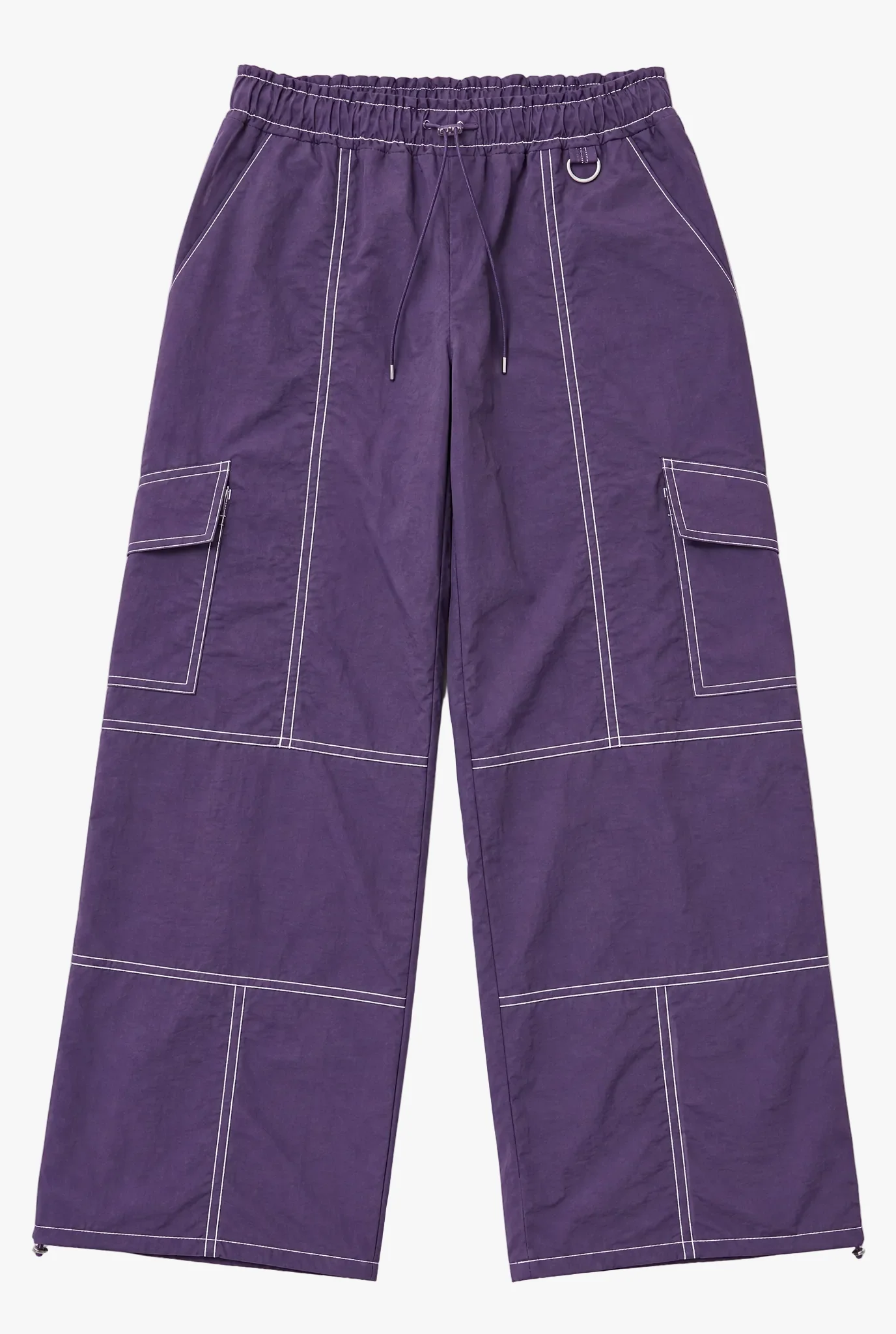 Nightshift Cargo Pants — purple baggy parachute cargo pants flat lay by Sulta Studios