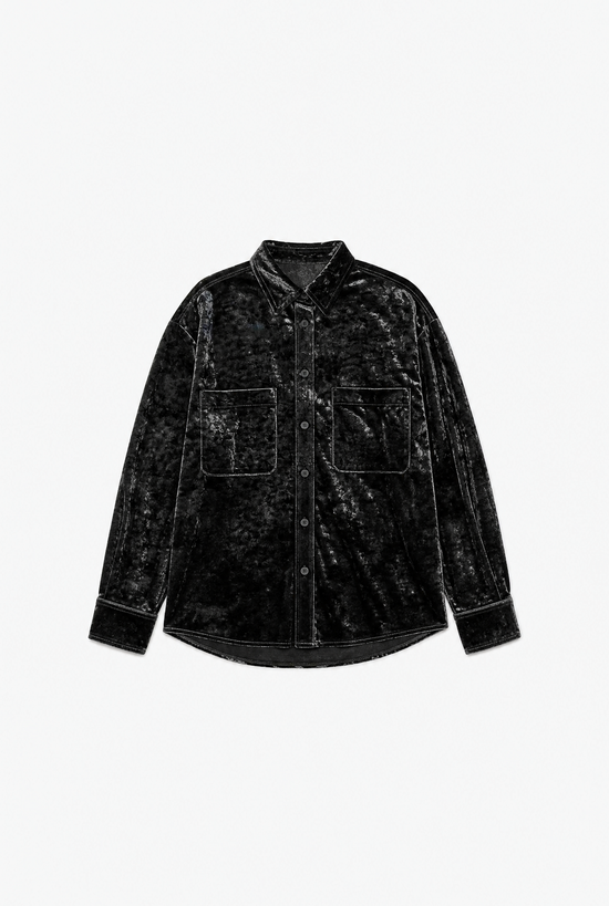 Nocturne Velvet Shirt — black velvet button-up shirt by Sulta Studios