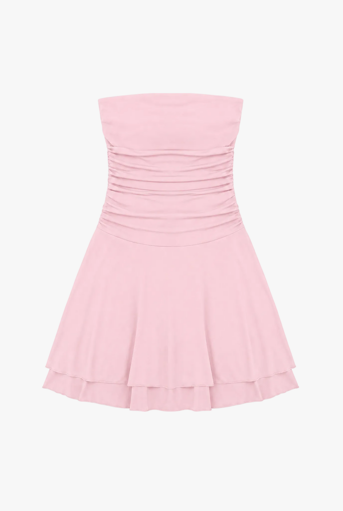 Pleat Tube Dress — pink pleated y2k tube mini dress flat lay by Sulta Studios