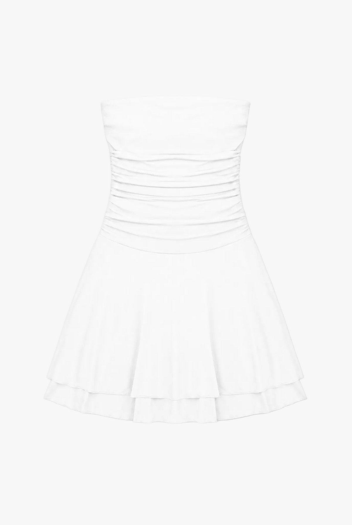 Pleat Tube Dress — white pleated y2k tube mini dress flat lay by Sulta Studios