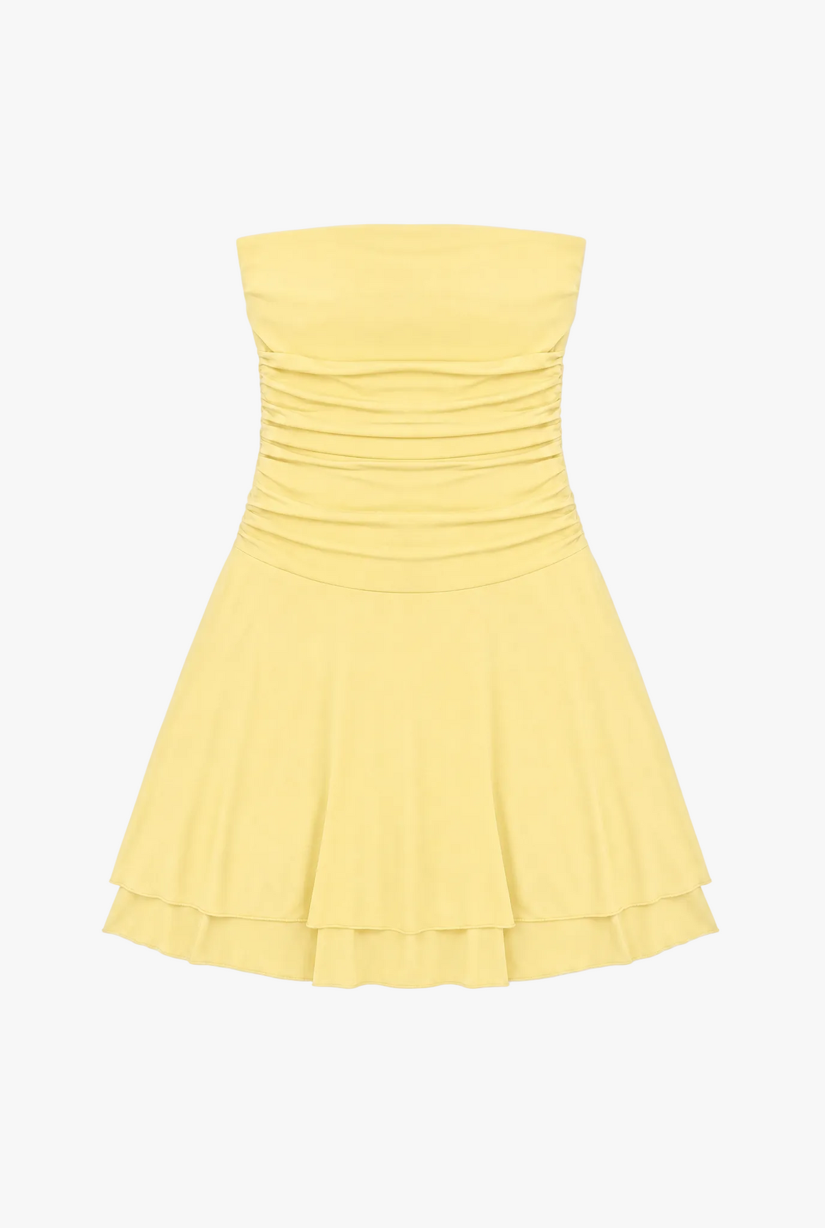 Pleat Tube Dress — yellow pleated y2k tube mini dress flat lay by Sulta Studios