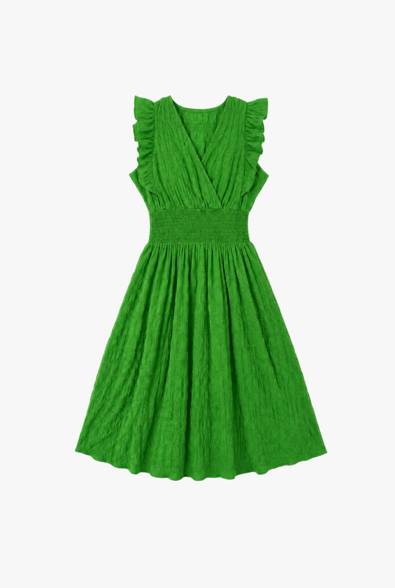Pleatline Dress — green pleated eyelet womens dress flat lay by Sulta Studios