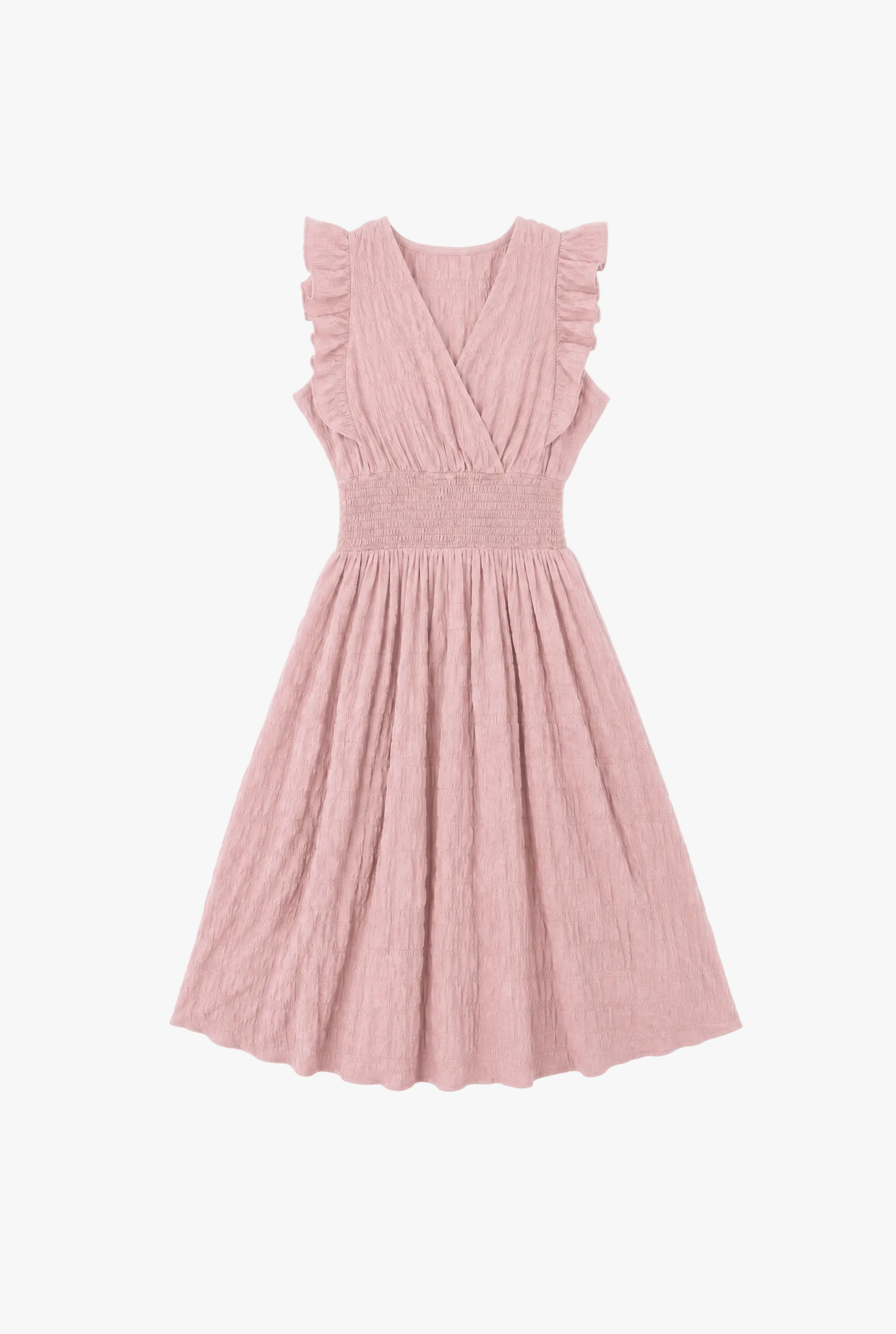 Pleatline Dress — pale pink pleated eyelet womens dress flat lay by Sulta Studios