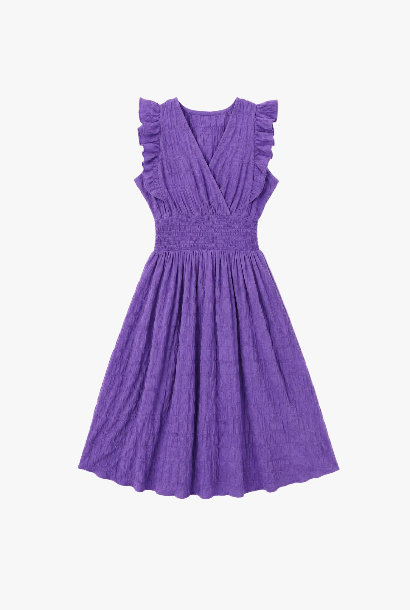 Pleatline Dress — purple pleated eyelet womens dress flat lay by Sulta Studios