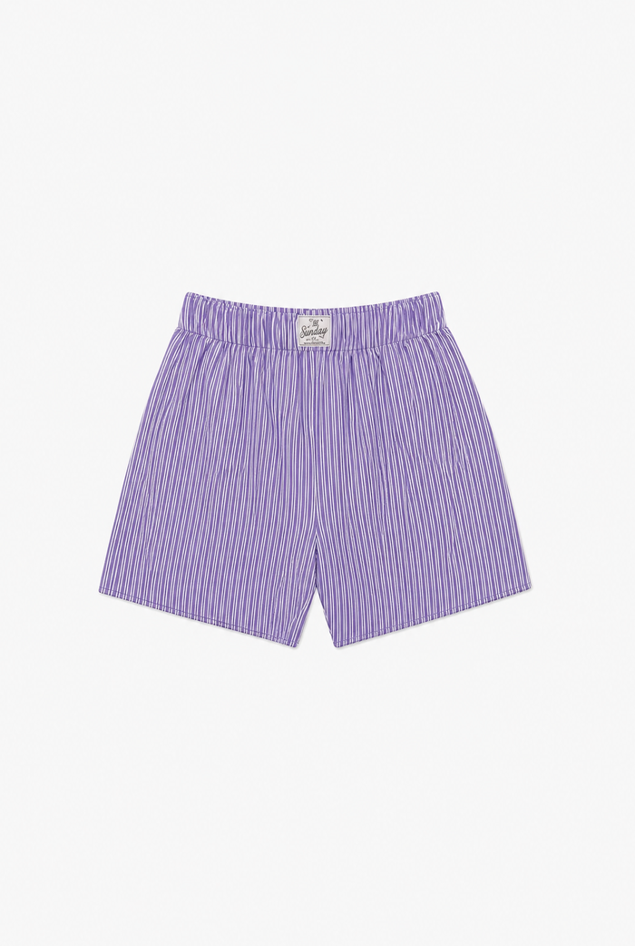Purple Letter Shorts flat-lay