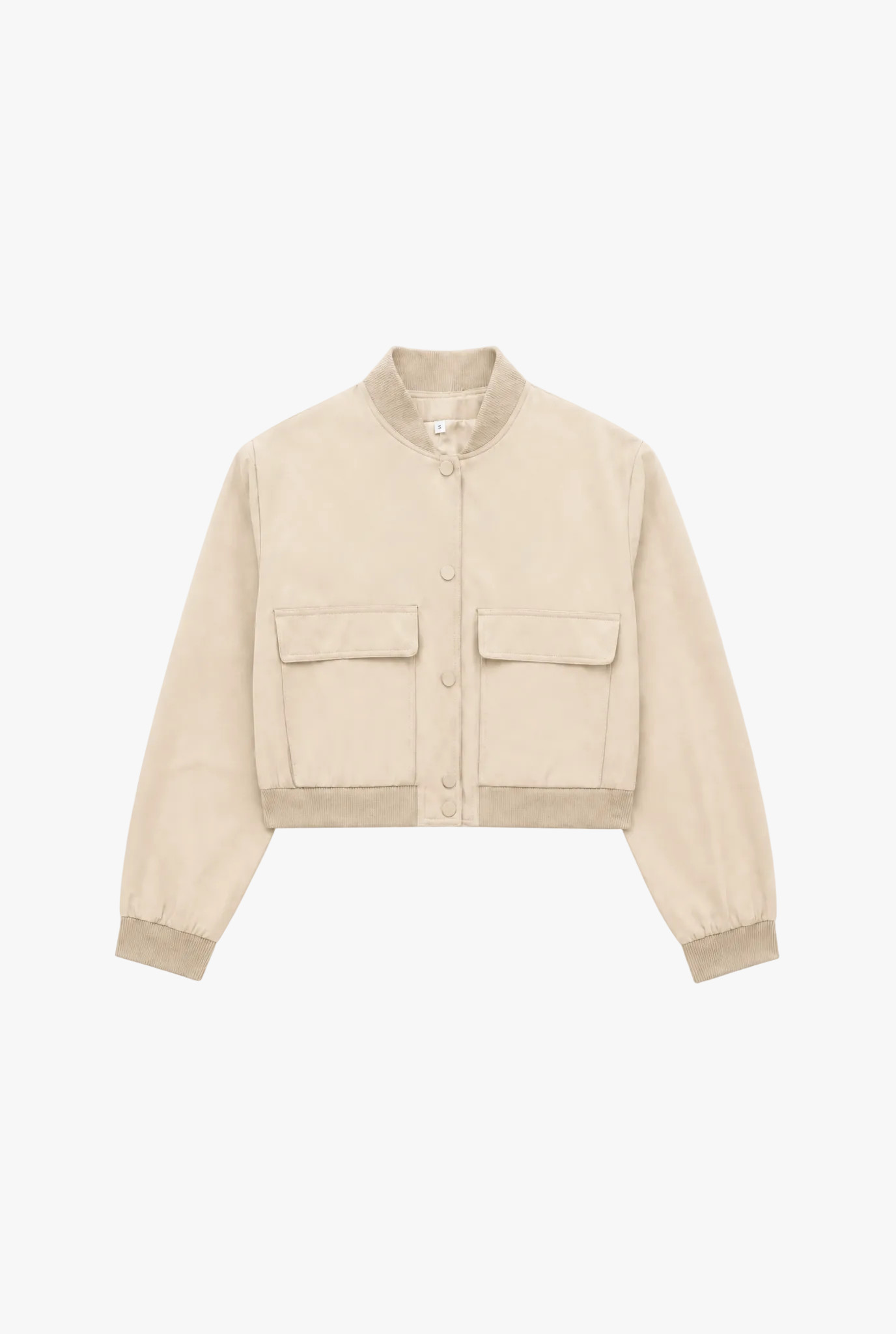 Quartermaster Jacket — beige white cropped bomber jacket with pockets flat lay by Sulta Studios