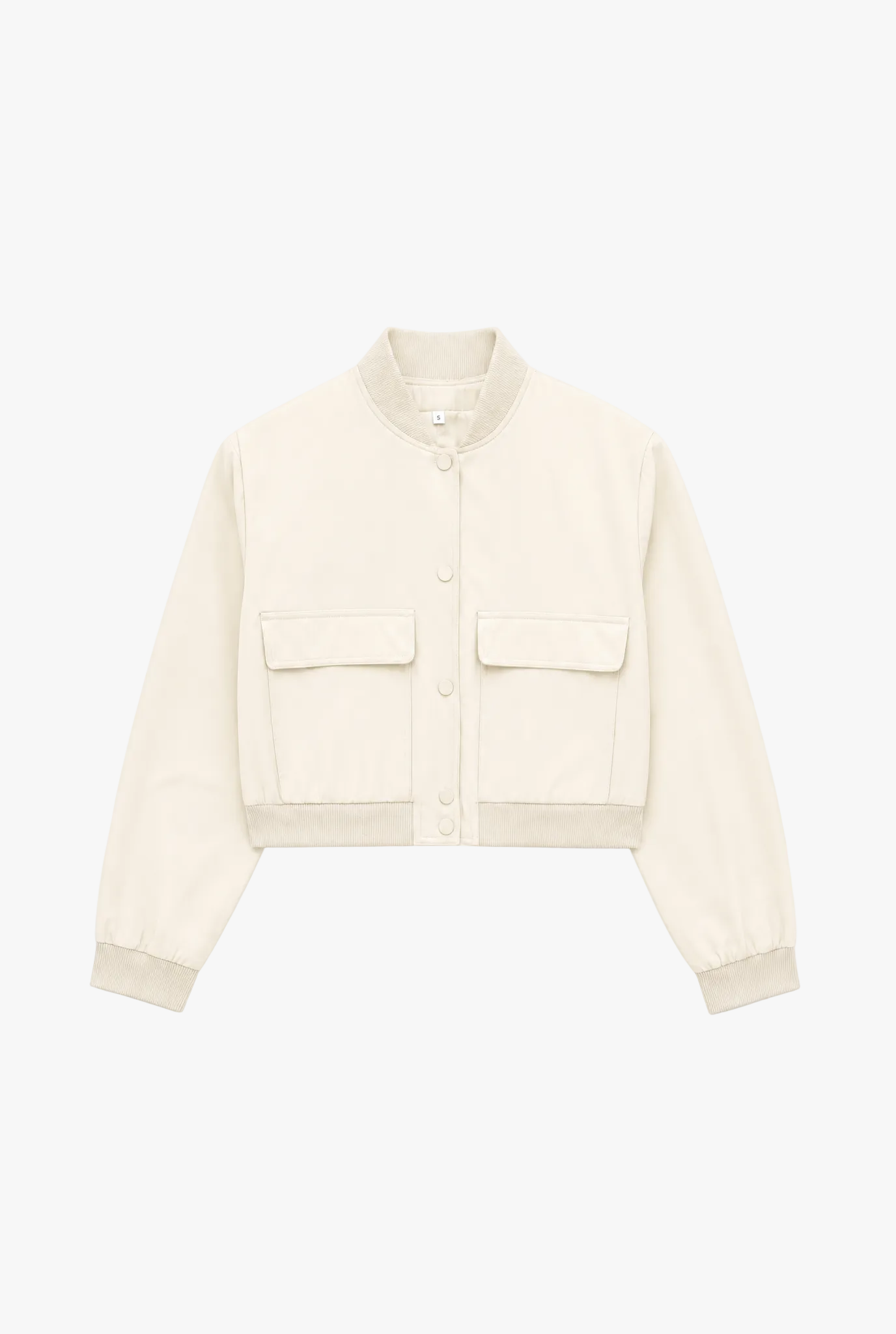 Quartermaster Jacket — milky white cropped bomber jacket with pockets flat lay by Sulta Studios