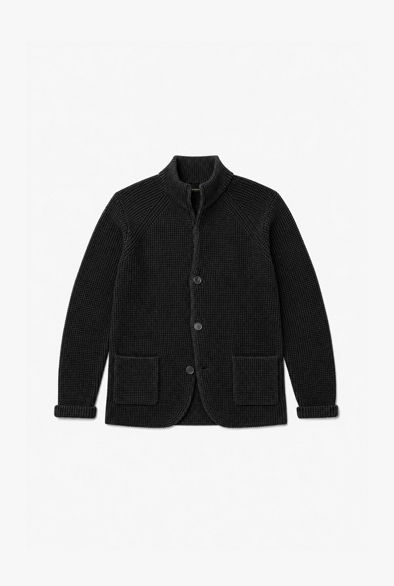 Sentry Cardigan — black and dark blue standing collar cardigan by Sulta Studios