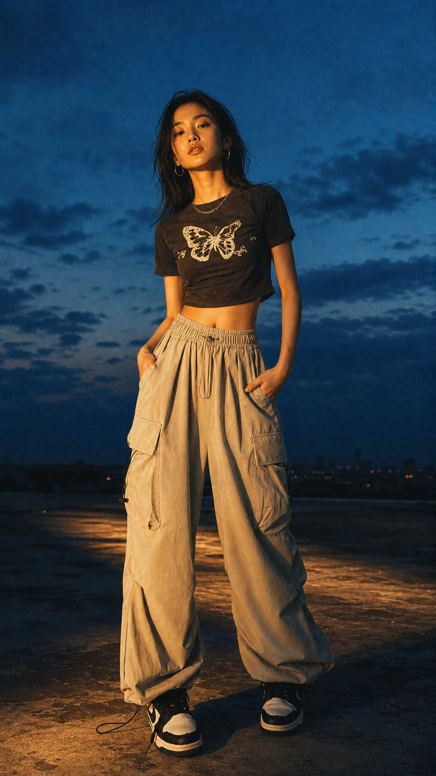 Sand Cargo Pants — women's baggy beige bottoms by Blnka Kollective