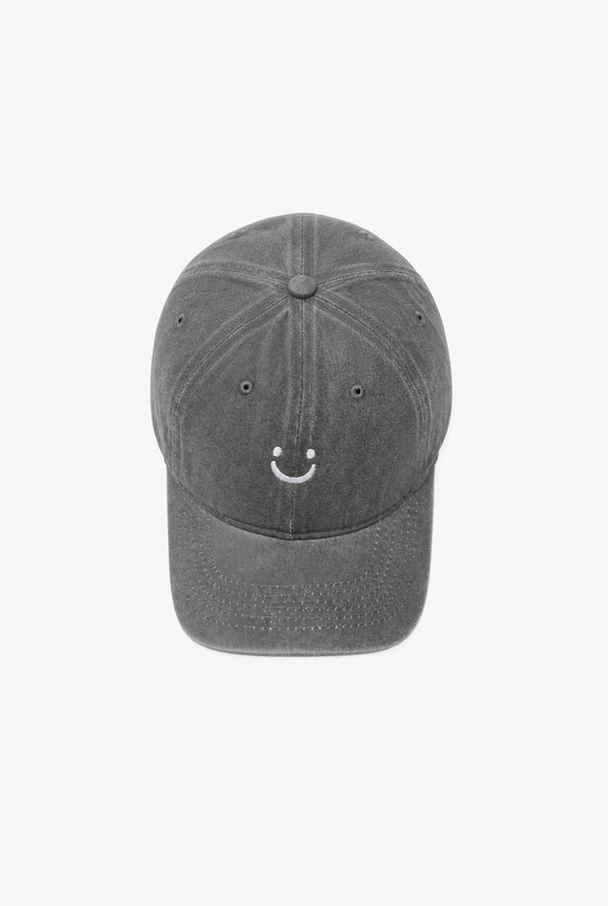 Smile Face Cap — grey embroidered cap, streetwear accessories by Sulta Studios