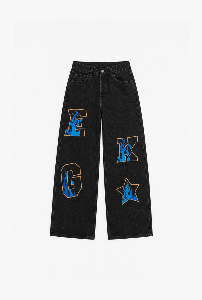 Wide Leg Black Denim flat-lay