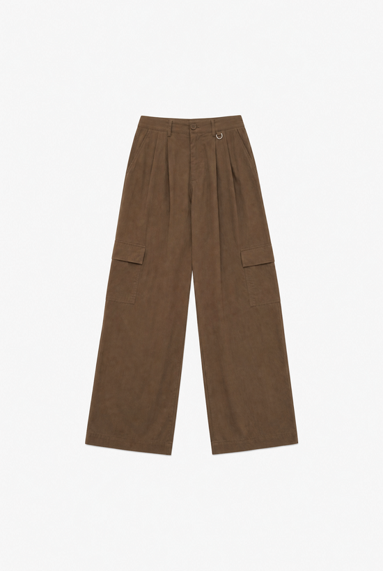 Wide Leg Cargo Pants — women's coffee brown wide-leg cargo pants by Sulta Studios