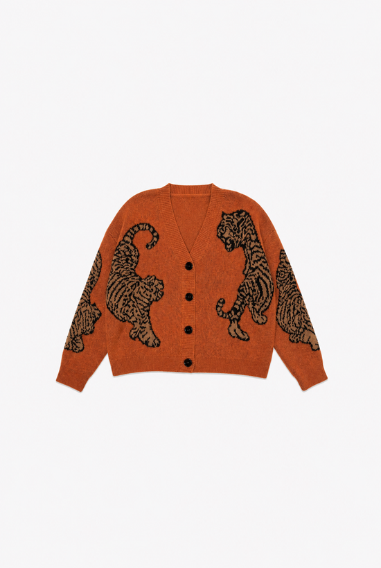 Wildcat Cardigan — women's brown and orange knit cardigan by Sulta Studios