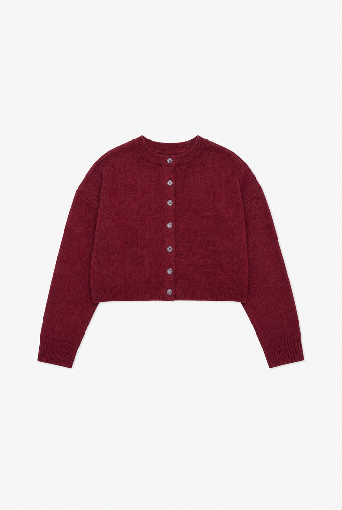 Wine Knit Cardigan flat-lay
